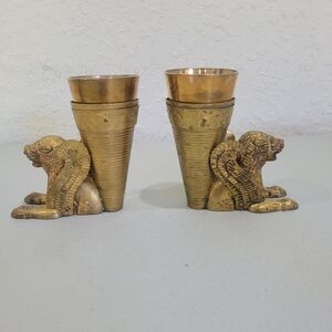 Antique Persian Brass Rhyton Lion Cups